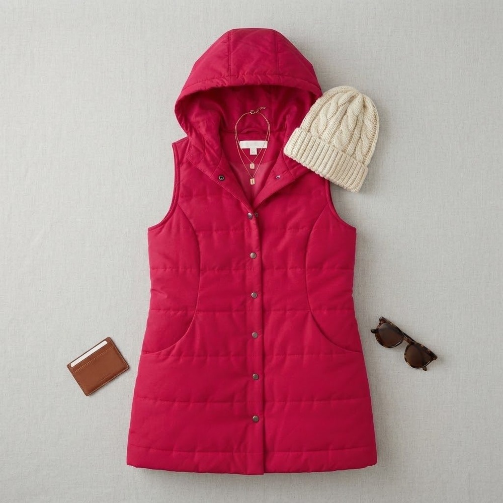 Coldwater Creek Puffer Vest Women XS Red Hooded Quilted Sleeveless Gorpcore